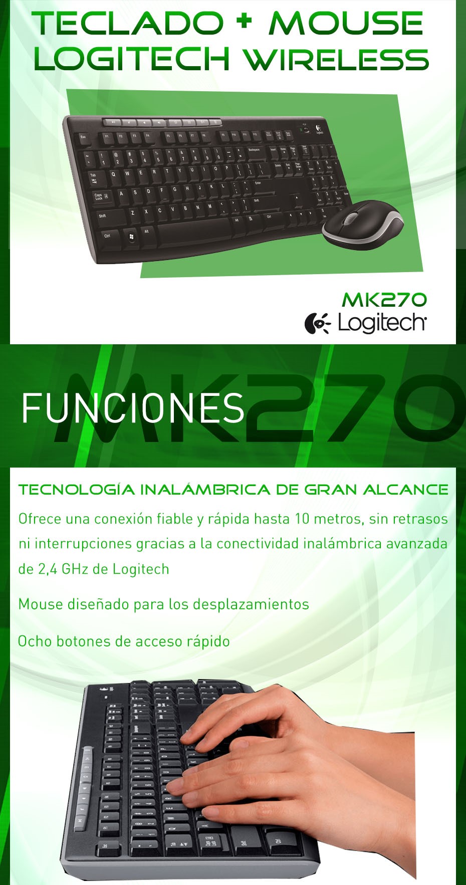 Kit Teclado y Mouse Inalambrico Logitech Mk270