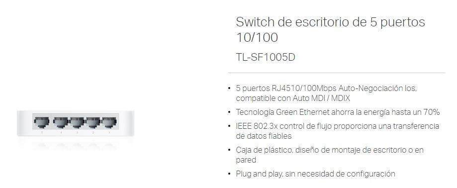 Switch Tp-Link Tl-Sf1005d 5 Puertos 10/100mbps