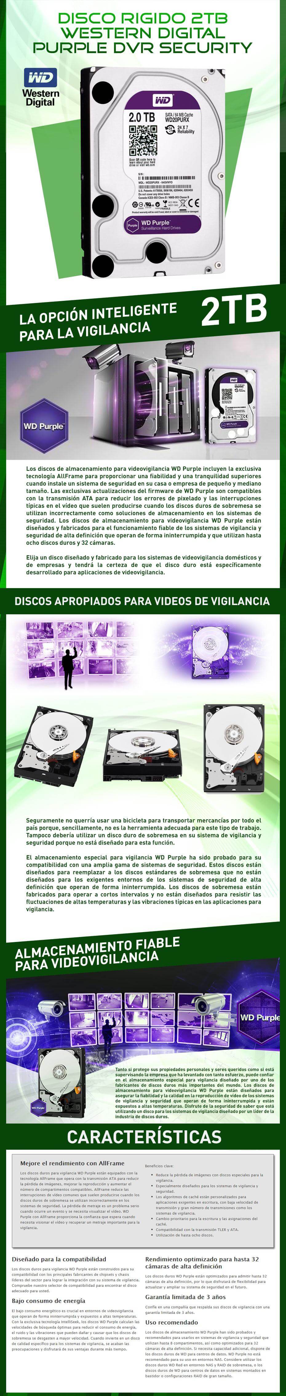Disco Duro HDD 2 Tb Western Digital WD Sata III Purple