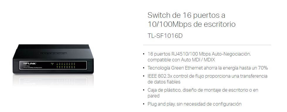 Switch Tp-Link Tl-Sf1016d 16 Puertos 10/100mbps