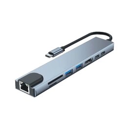 Hub USB Tipo C 8 en 1 HDMI 4K 2 USB SD RJ45